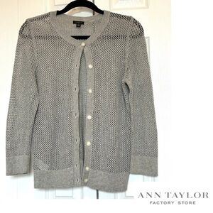 Ann Taylor Factory Open Knit Cotton Cardigan Grey Size Medium